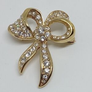 * vintage A & S Attwood & Sawyer gold tone rhinestones bow pin brooch